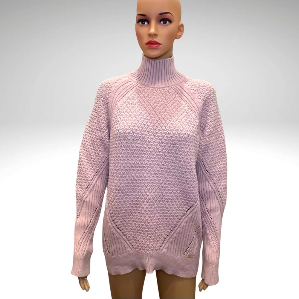 Calvin Klein High Neck Sweater Pullover Long Sleeve Rose Pink Mixed Knit Women L